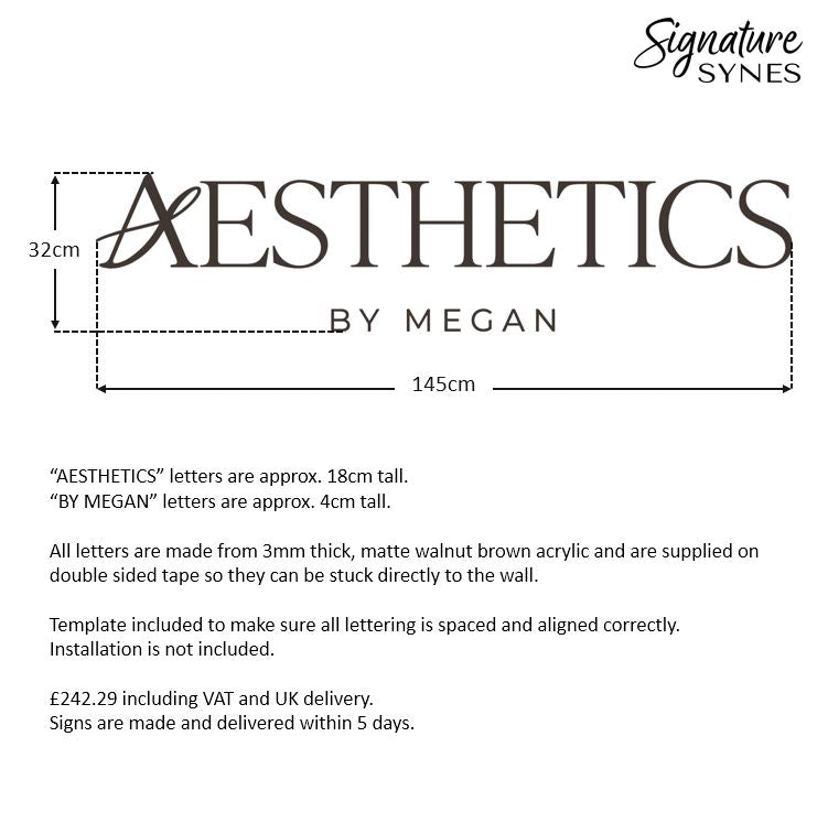 Custom Order - AESTHETICS BY MEGAN - matte walnut brown - 145cm wide - Double Sided Tape