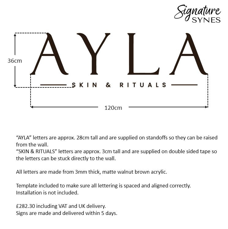 Custom Order - AYLA - matte walnut brown - 120cm wide - Raised Letters + Double Sided Tape