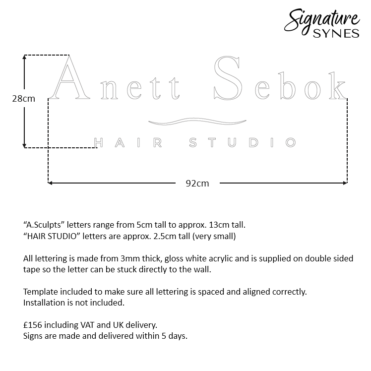 Custom Order - Anett Sebok HAIR STUDIO - gloss white - 92cm wide - Double Sided Tape