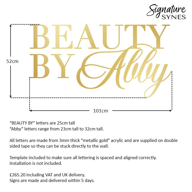 Custom Order - BEAUTY BY Abby - Metallic Gold - 101cm wide - Double Sided Tape