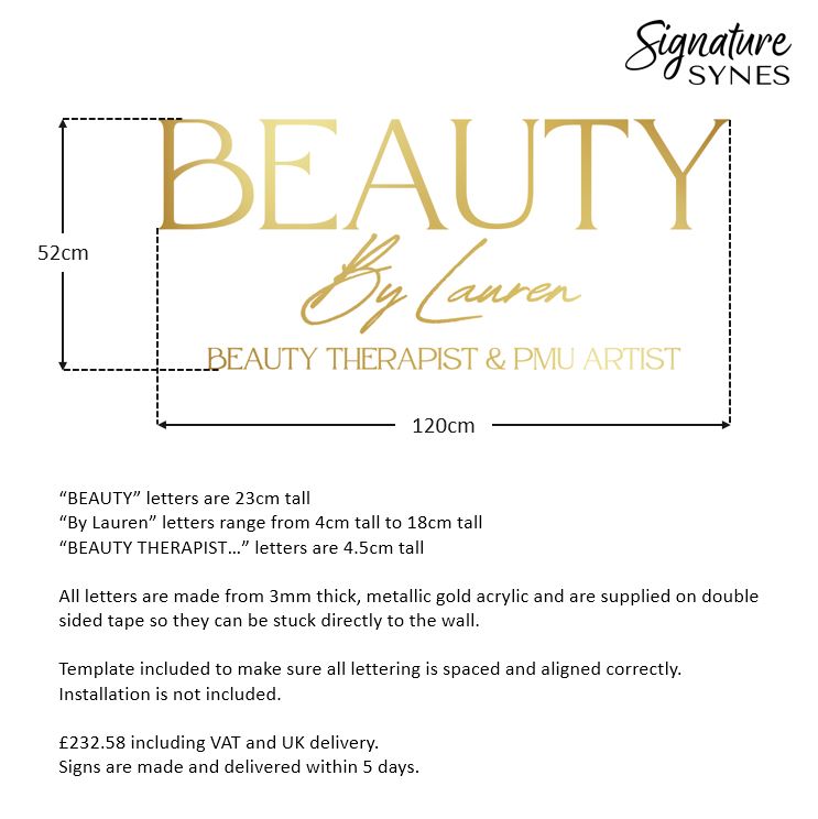 Custom Order - BEAUTY By Lauren - "metallic gold" - 120cm wide - Double Sided Tape