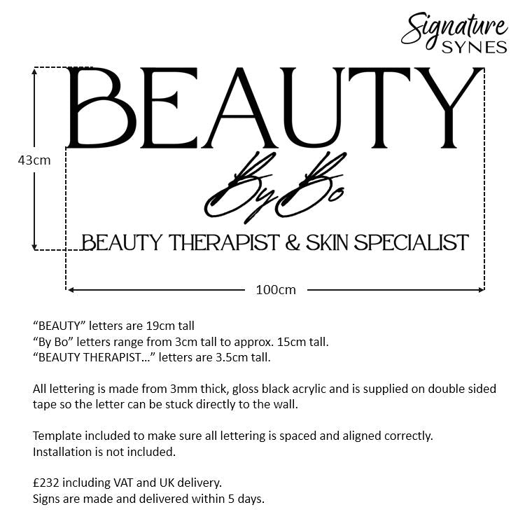 Custom Order - BEAUTY By Bo - gloss black - 100cm wide - Double Sided Tape
