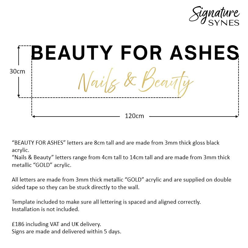 Custom Order - BEAUTY FOR ASHES - gloss black and metallic "GOLD" - 120cm wide - Double Sided Tape