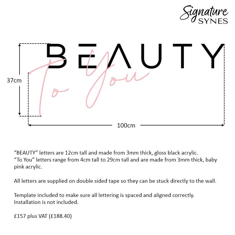 Custom Order - BEAUTY To You - gloss black + baby pink - 100cm wide - Double Sided Tape