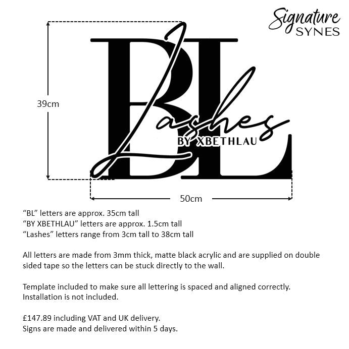 Custom Order - BL Lashes - Matte black - 50cm wide - Double Sided Tape