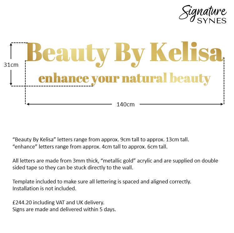 Custom Order - Beauty By Kelisa - "metallic gold" - 140cm wide - Double Sided Tape