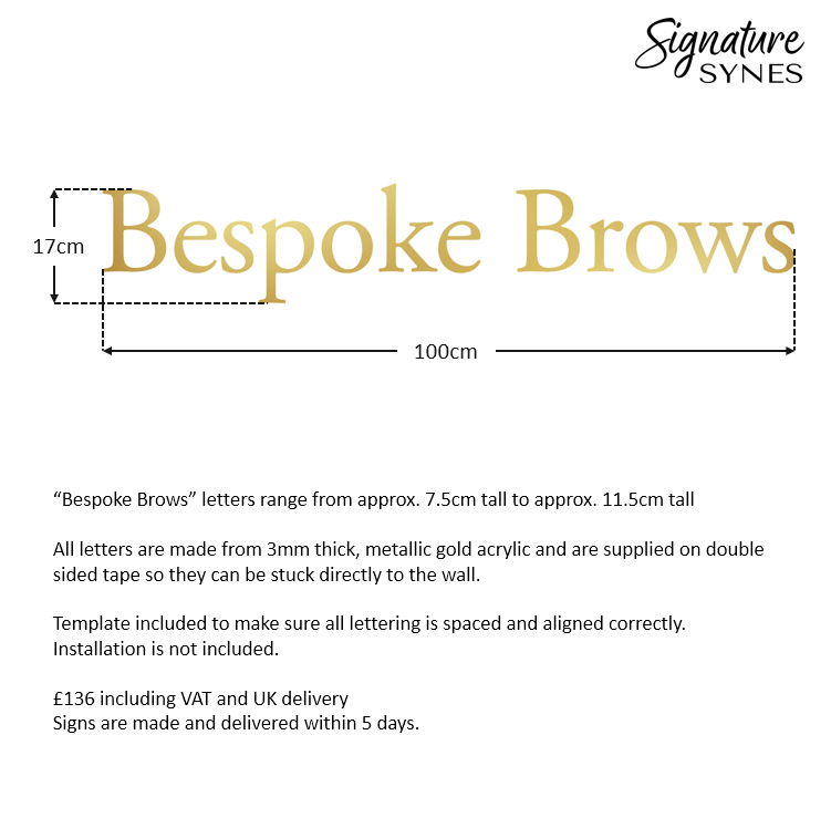 Custom Order - Bespoke Brows - "metallic gold" - 100cm wide - Double Sided Tape