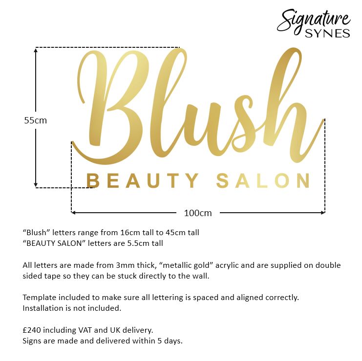 Custom Order - Blush BEAUTY SALON - "metallic gold" - 100cm wide - Double Sided Tape