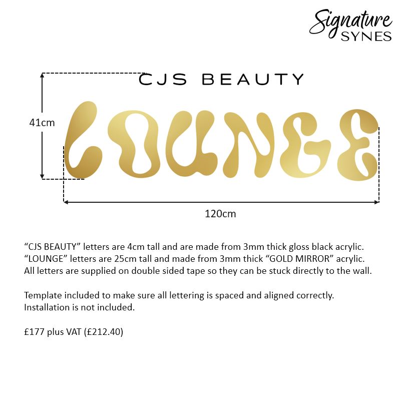 Custom Order - CJS BEAUTY LOUNGE - GOLD MIRROR & Gloss black - 120cm wide - Double Sided Tape