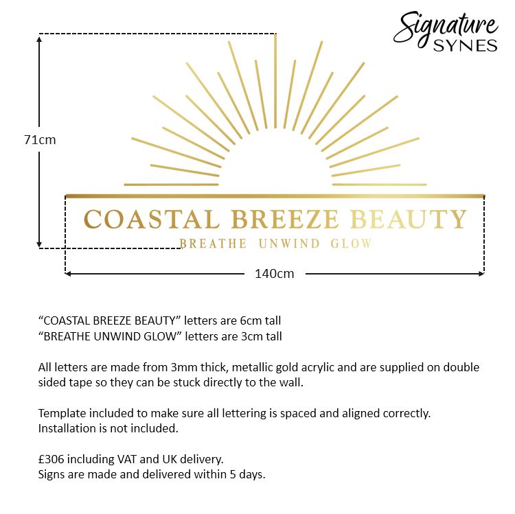 Custom Order - COASTAL BREEZE BEAUTY - "metallic gold" - 140cm wide - Double Sided Tape
