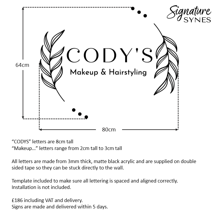 Custom Order - CODY'S - matte black - 80cm wide - Double Sided Tape