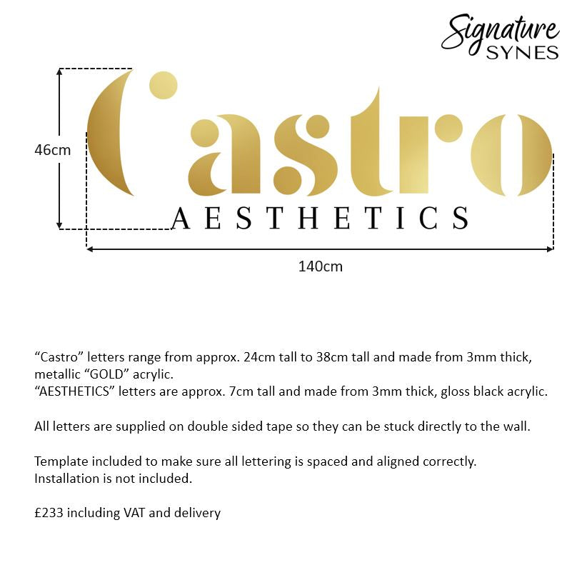 Custom Order - Castro AESTHETICS - gloss black and metallic "GOLD" - 140cm wide - Double Sided Tape