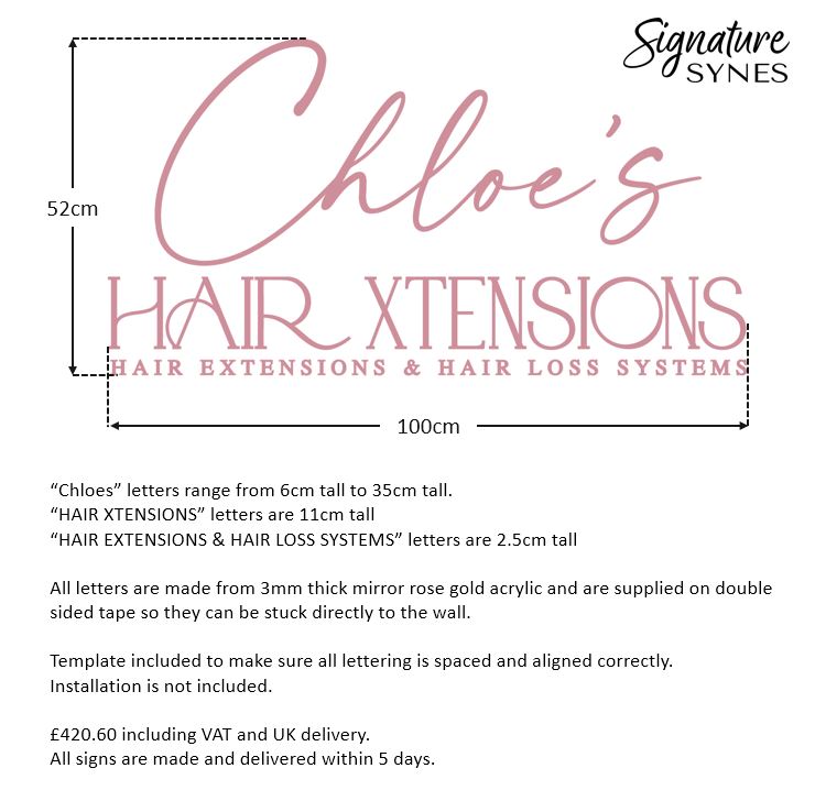 Custom Order - Chloe's HAIR XTENSIONS - ROSE GOLD MIRROR acrylic - double sided tape