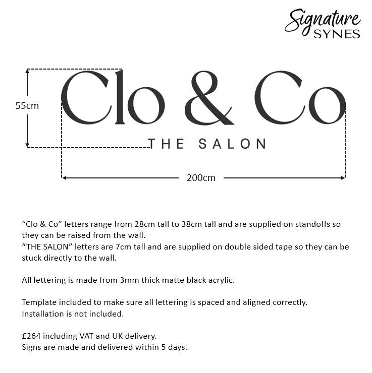 Custom Order - Clo & Co - matte black - 200cm wide - Raised letters + Double Sided Tape
