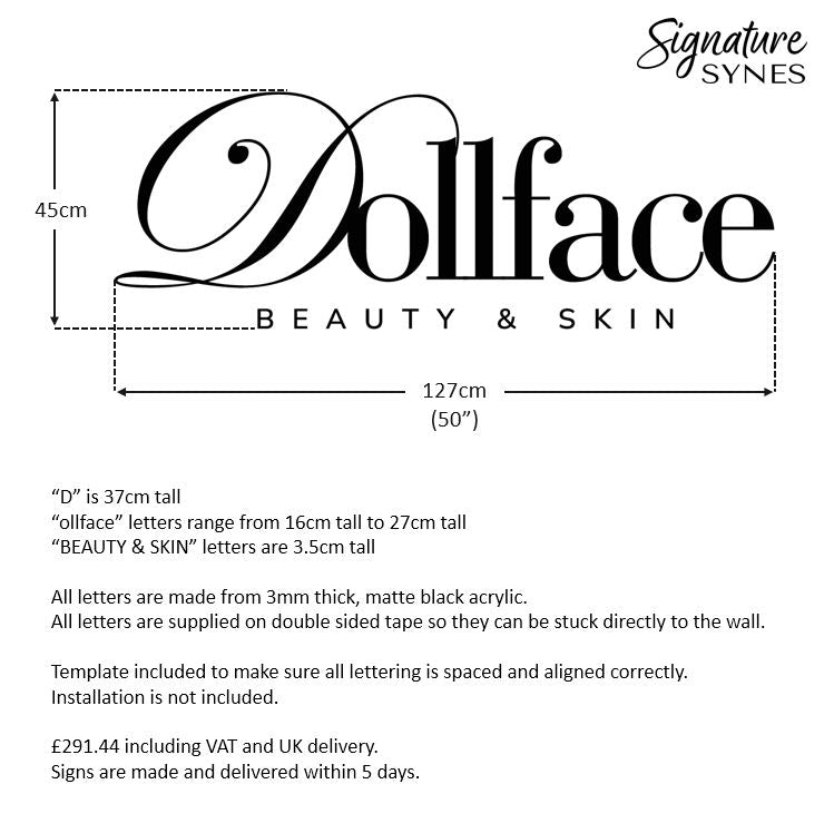 Custom Order - Dollface - Matte black - 127cm wide - Double Sided Tape