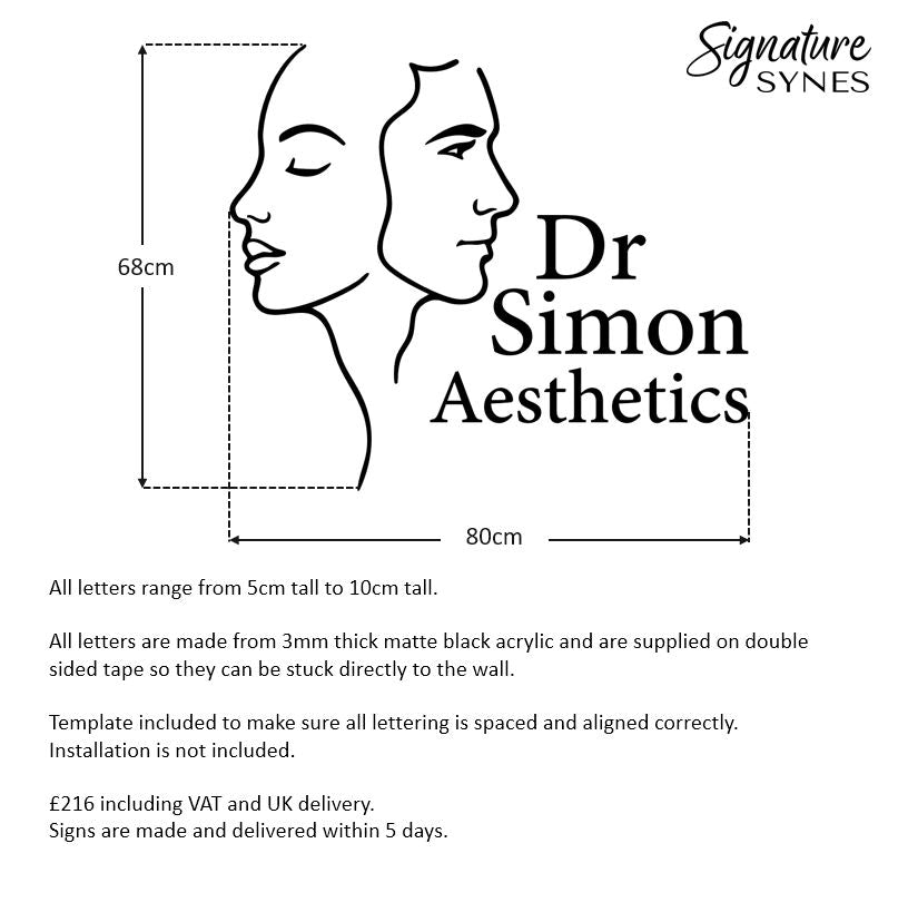 Custom Order - Dr Simon Aesthetics - matte black - 80cm wide - Double Sided Tape