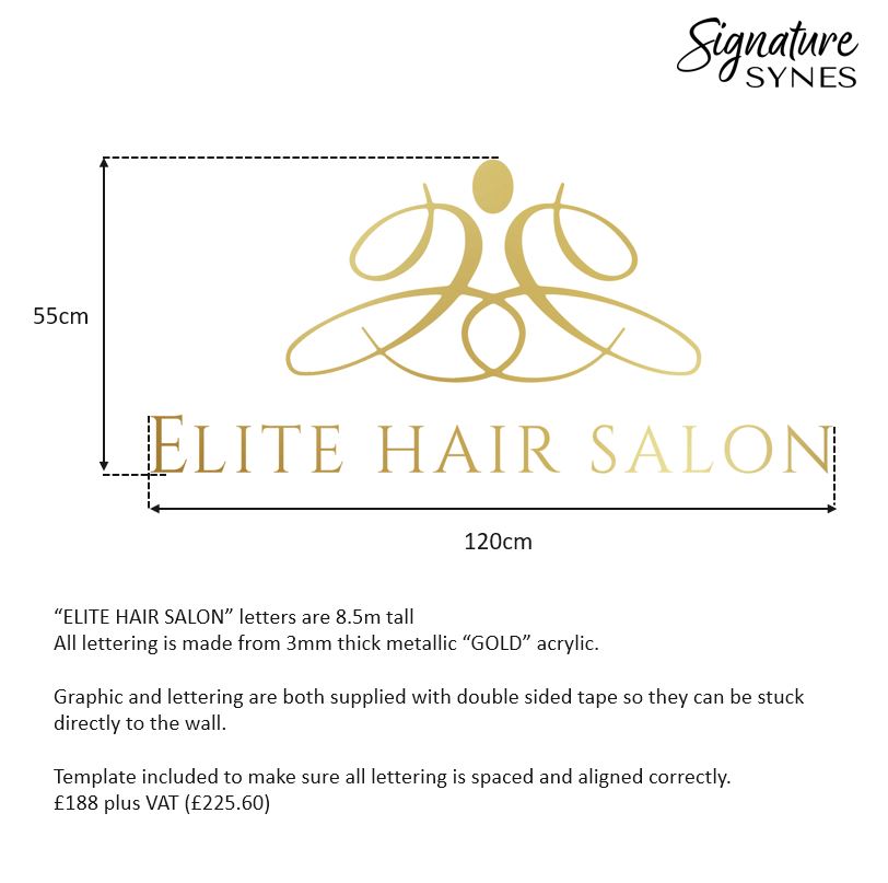 Custom Order - ELITE HAIR SALON - metallic "GOLD" - 120cm wide - Double Sided Tape