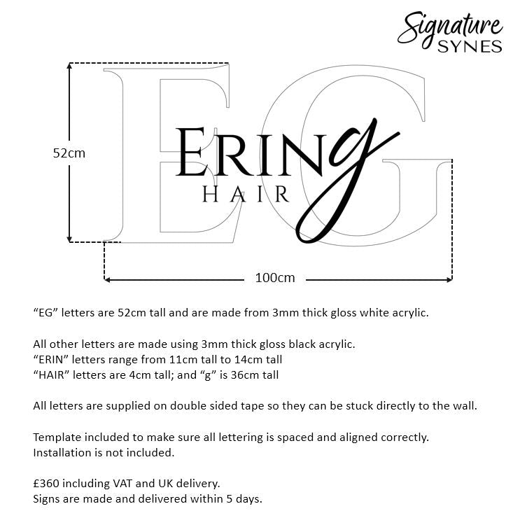 Custom Order - ERIN G HAIR - gloss black + gloss white - 100cm wide - Double Sided Tape