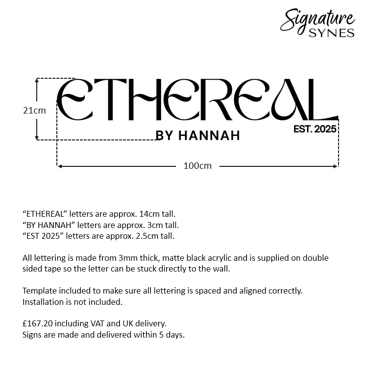 Custom Order - ETHEREAL - Matte black - 100cm wide - Double Sided Tape