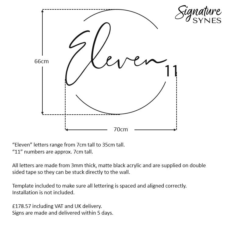 Custom Order - Eleven 11 - Matte black - 70cm wide - Double Sided Tape