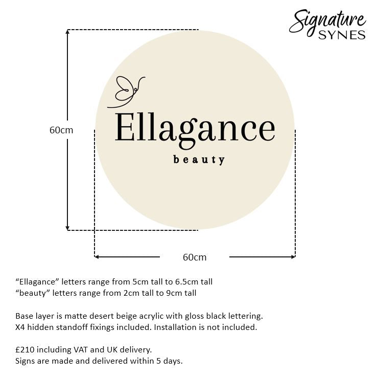 Custom Order - Ellagance beauty - 60cm x 60cm - desert beige base + gloss black lettering