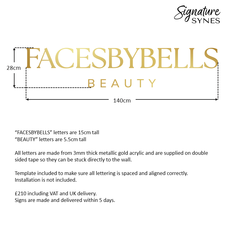 Custom Order - FACESBYBELLS BEAUTY - "metallic gold" - 140cm wide - Double Sided Tape