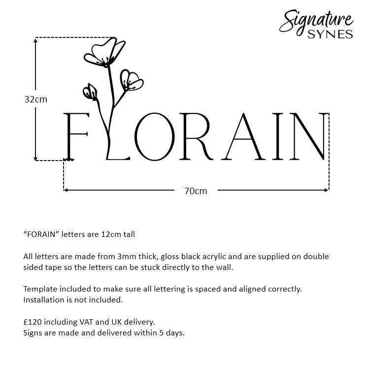 Custom Order - FLORAIN - gloss black - 70cm wide - Double Sided Tape