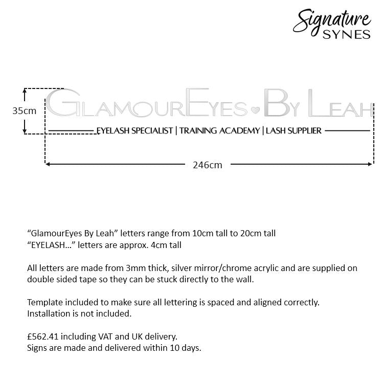 Custom Order - GlamourEyes By Leah - mirror silver - 246cm wide - Double Sided Tape