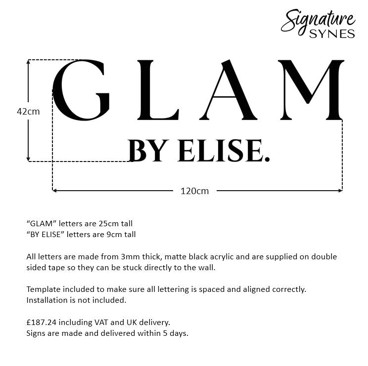 Custom Order - GLAM BY ELISE. - Matte black - 120cm wide - Double Sided Tape