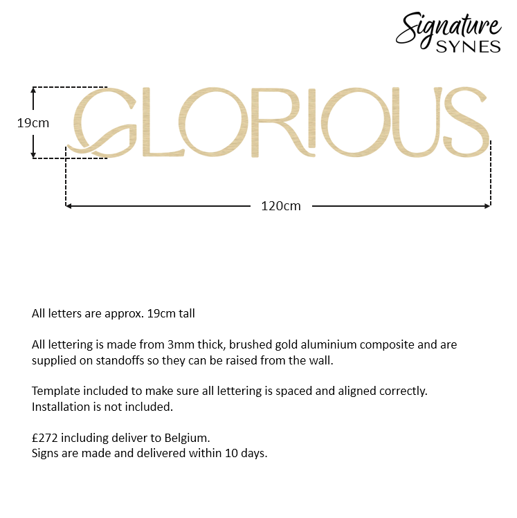 INTL Custom Order - GLORIOUS - 120cm wide - brushed gold - standoffs