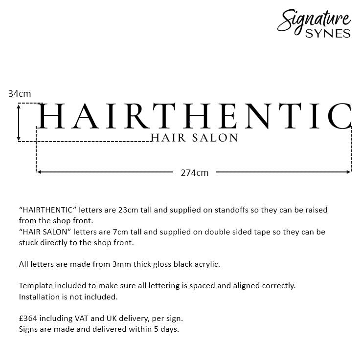 Custom Order - HAIRTHENTIC - gloss black - 274cm wide - Raised letters + Double Sided Tape