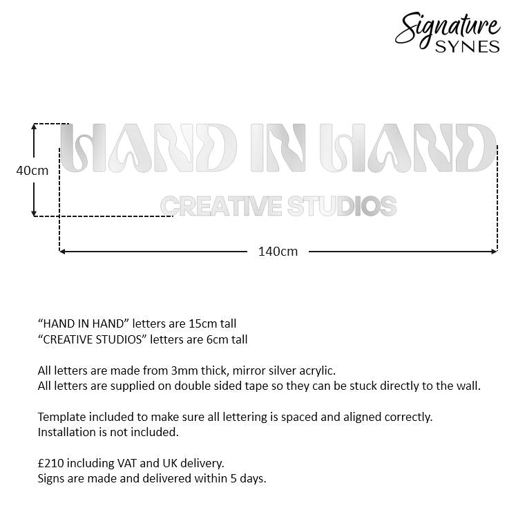 Custom Order - HAND IN HAND - mirror silver - 140cm wide - Double Sided Tape