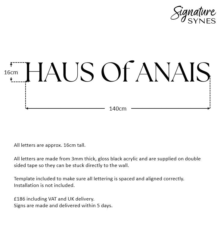 Custom Order - HAUS OF ANAIS - gloss black - 140cm wide - Double Sided Tape