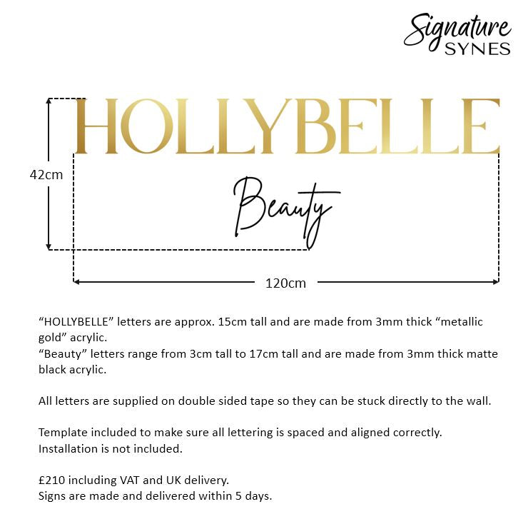 Custom Order - HOLLYBELLE Beauty - Metallic gold + Matte black - 120cm wide - Double Sided Tape