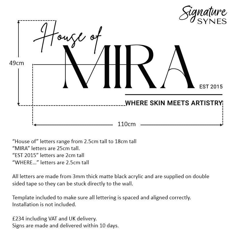 Custom Order - House of MIRA - Matte black - 110cm wide - Double Sided Tape