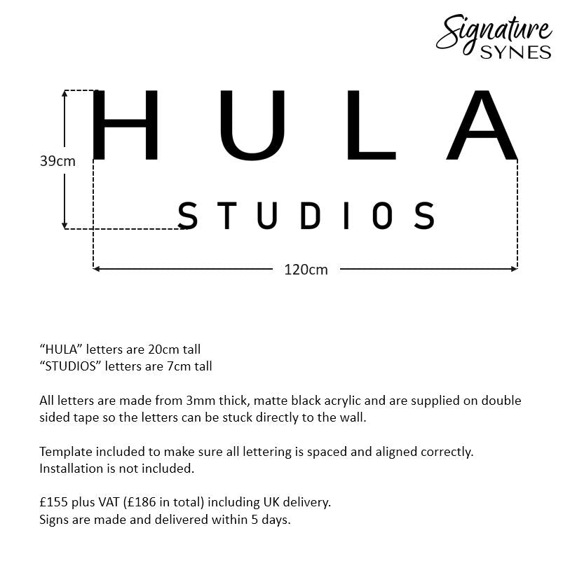 Custom Order - HULA STUDIOS - Matte black - 120cm wide - Double Sided Tape