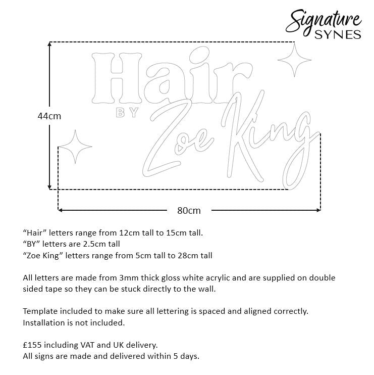 Custom Order - Hair BY Zoe King - gloss white - 80cm wide - Double Sided Tape