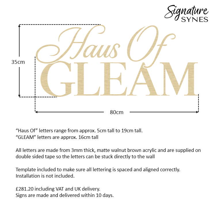 Custom Order - HAUS OF CLEAM - "BRUSHED GOLD" - 80cm wide - double sided tape