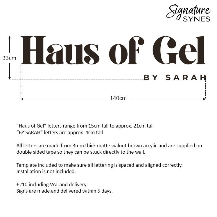Custom Order - Haus of Gel - matte walnut brown - 140cm wide - Double Sided Tape