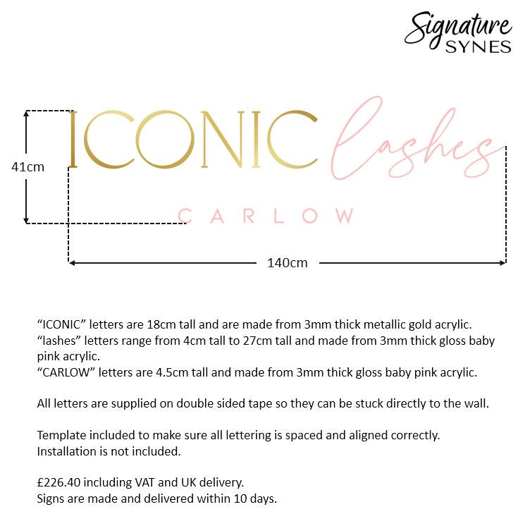 INTL Custom Order - ICONIC lashes - gloss baby pink and "metallic gold" - 140cm wide - Double Sided Tape
