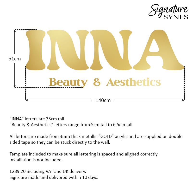 Custom Order - INNA Beauty & Aesthetics - metallic "GOLD" - 140cm wide - Double Sided Tape