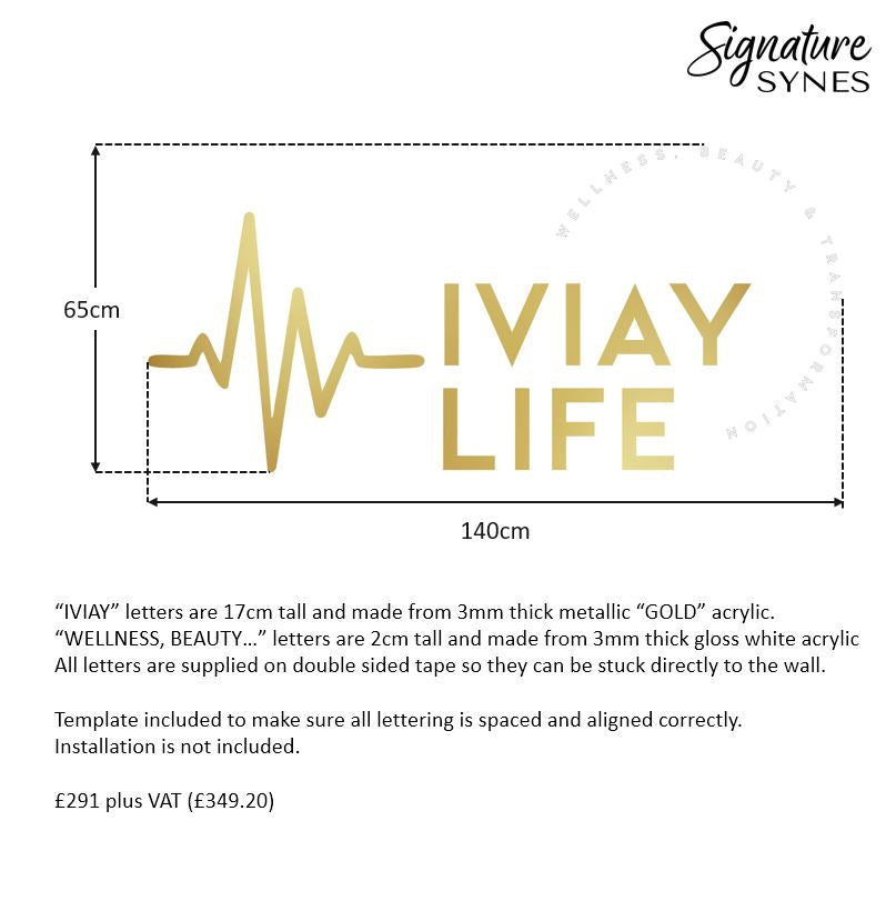 Custom Order - IVIAY LIFE - gloss white + metallic "GOLD" - 140cm wide - Double Sided Tape