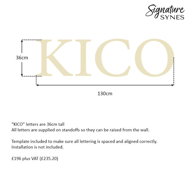 Custom Order - KICO - 130cm wide - matte cream aluminium composite - raised lettering
