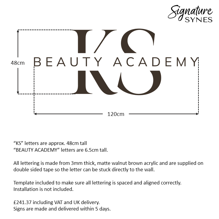 Custom Order - KS BEAUTY ACADEMY - matte walnut brown - 120cm wide - Double Sided Tape