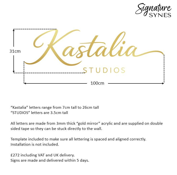 Custom Order - Kastalia STUDIOS - "GOLD MIRROR" acrylic - 100cm wide - Double Sided Tape