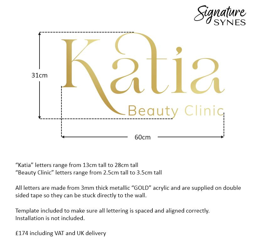 Custom Order - Katia Beauty Clinic - metallic "GOLD" - 60cm wide - Double Sided Tape