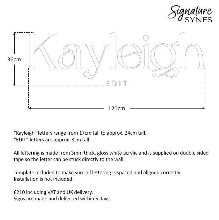 Custom Order - Kayleigh EDIT - gloss white - 120cm wide - Double Sided Tape