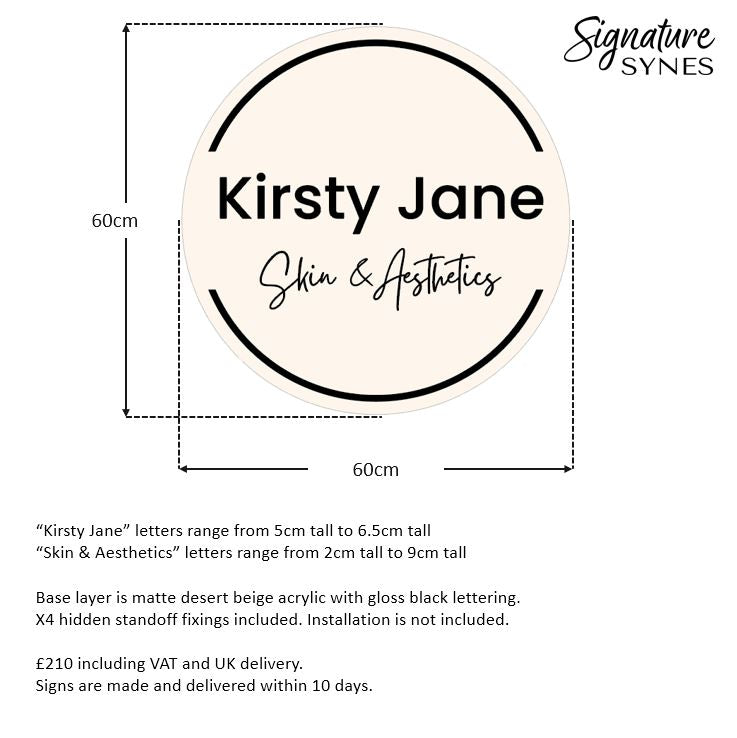 Custom Order - Kirsty Jane - 60cm x 60cm - desert beige base + gloss black lettering - hidden standoffs