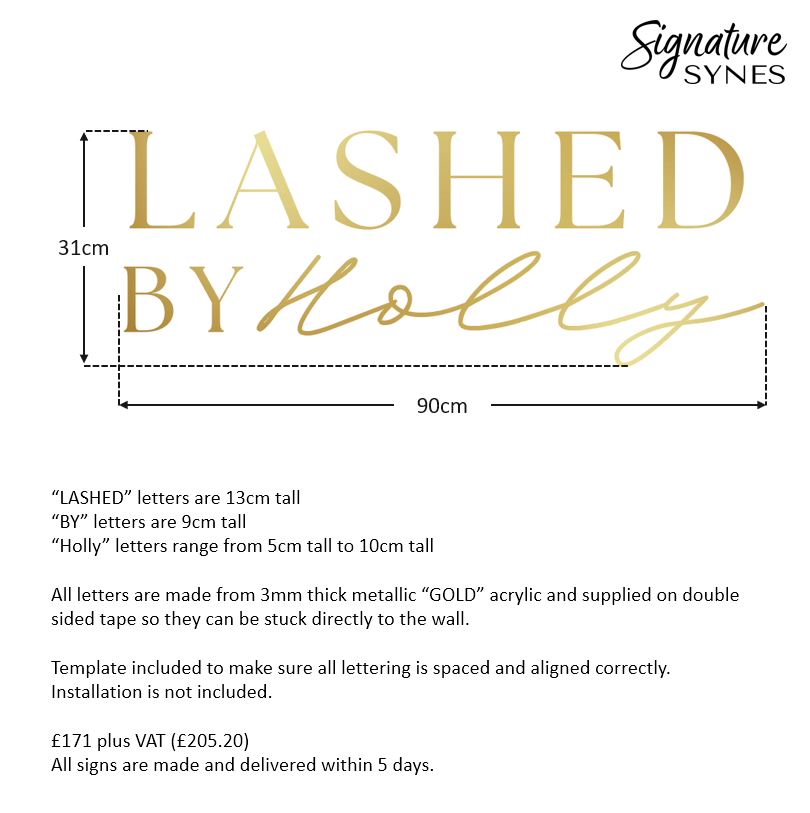 Custom Order - LASHED BY Holly - metallic "GOLD" - 90cm wide - Double Sided Tape