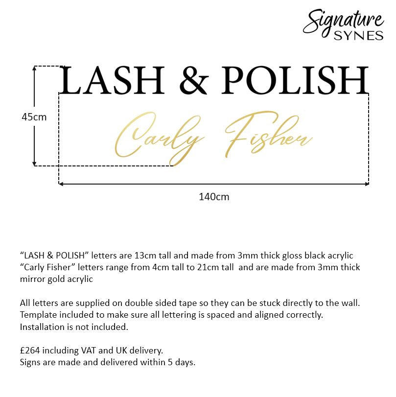 Custom Order - LASH & POLISH Carly Fisher - 140cm - Gloss Black and "GOLD MIRROR" acrylic